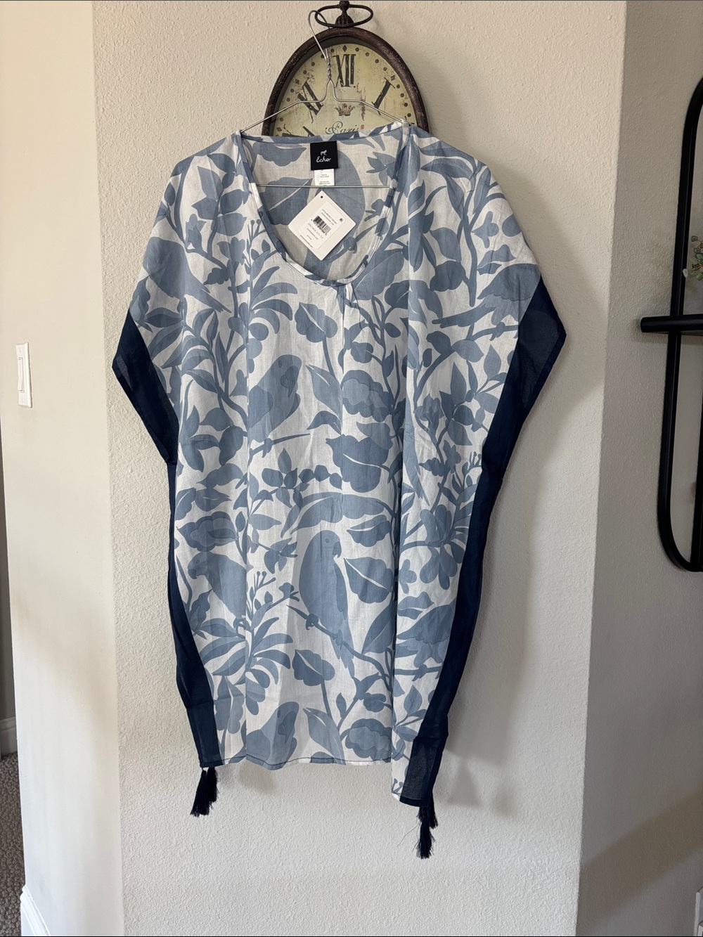 Echo Blue Floral V-Neck Tunic with Navy Side Panels